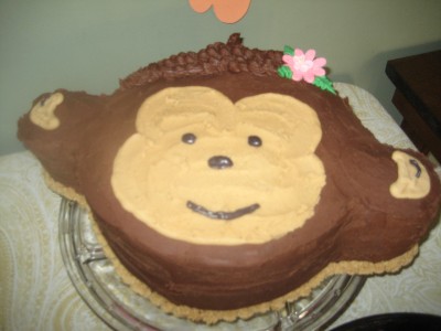 Mama and Grandma pulled together this peanut butter and chocolate monkey cake.