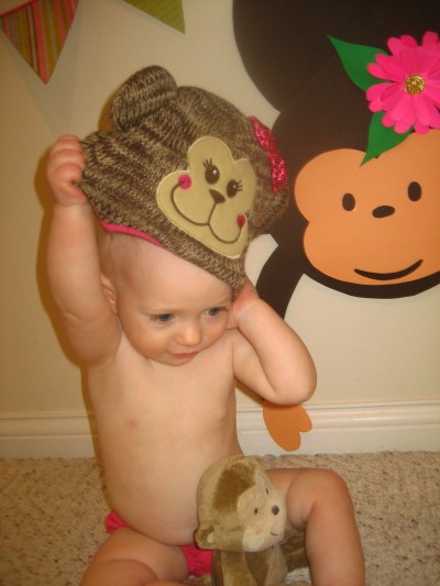 Not so fond of the monkey hat.  We'll try again when it is colder outside.