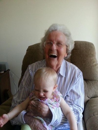 Desplite this photo, Hailey had a ball with Great Grandma