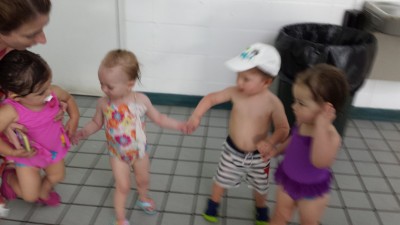 The whole gang at swim lessons.  It's so hard to stand still.