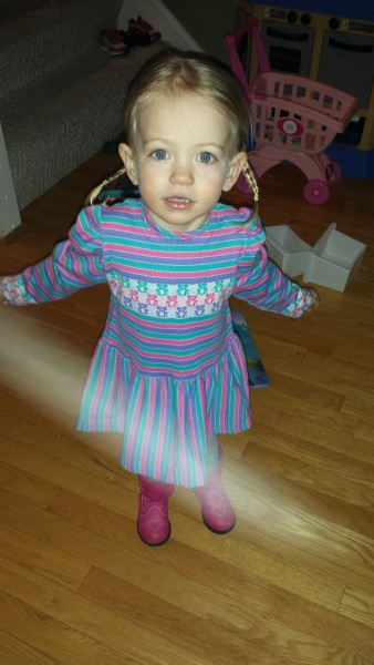 Wearing Mommy's old dress and her rockstar cowboy boots